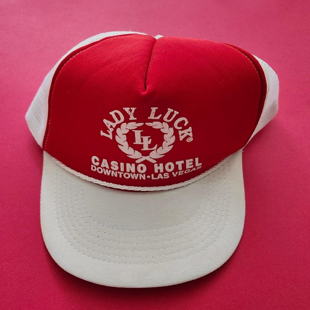 Lady Luck Casino Hotel Trucker Snapback Hat Red White Vintage